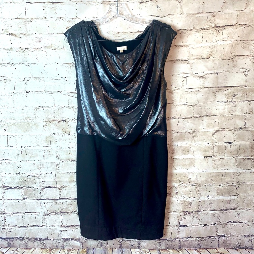 Shoshanna Metallic Drape Front Cocktail Dress
